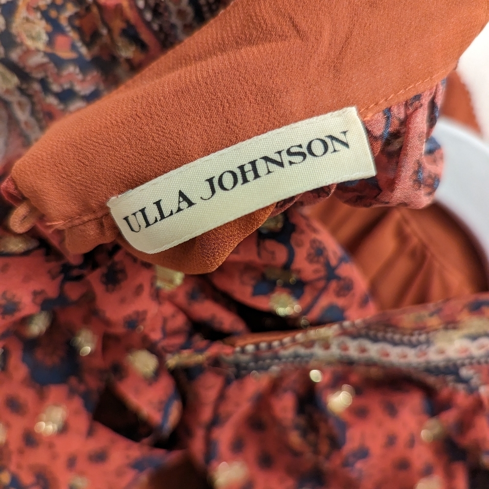 SOLD ULLA JOHNSON ALASTAIR DRESS - BRICK AND GOLD - Picture 9 of 9